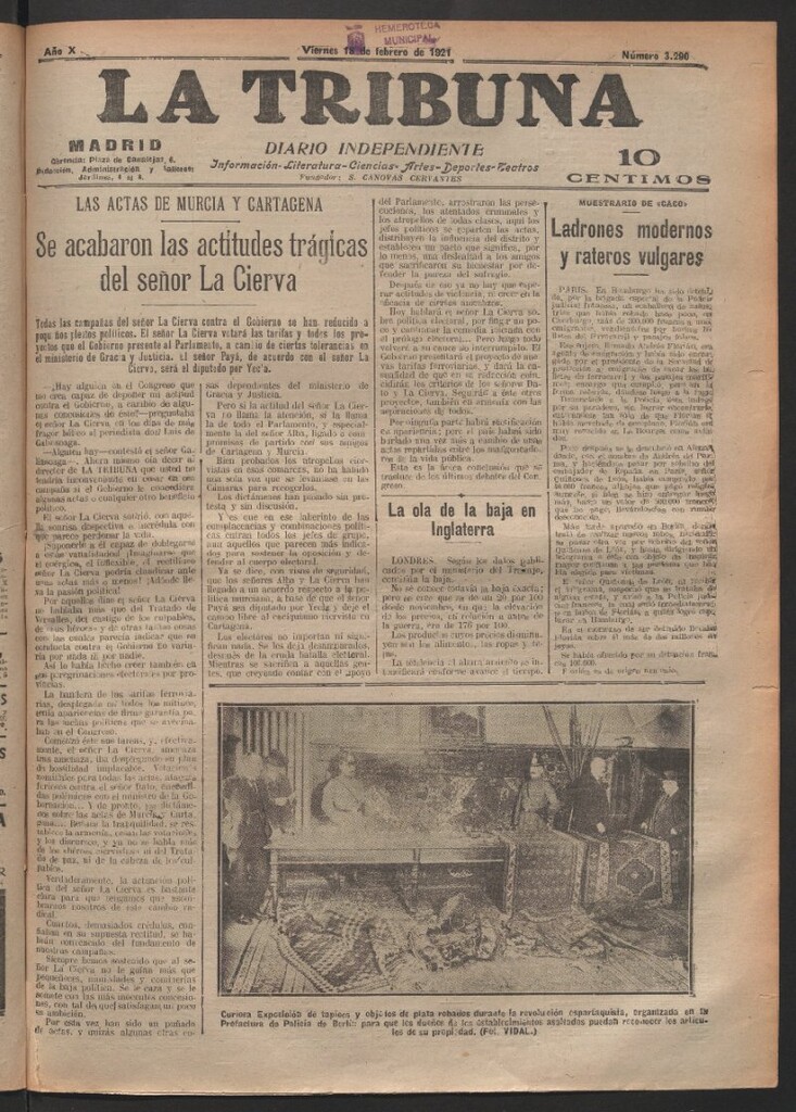Miniatura de La Tribuna del 18 de febrero de 1921