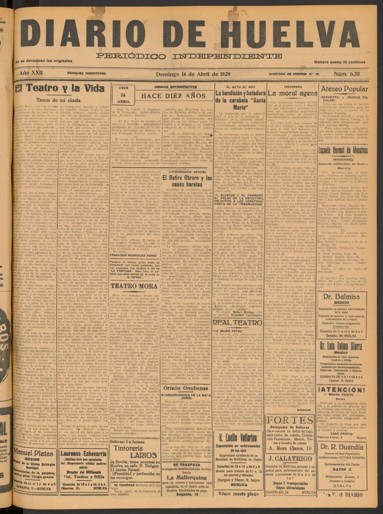 Miniatura de Diario de Huelva : periódico independiente del 14 de abril de 1929