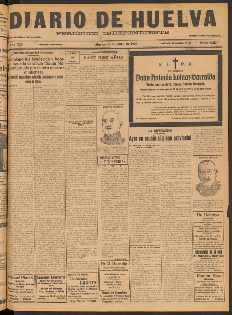 Miniatura de Diario de Huelva : periódico independiente del 16 de abril de 1929