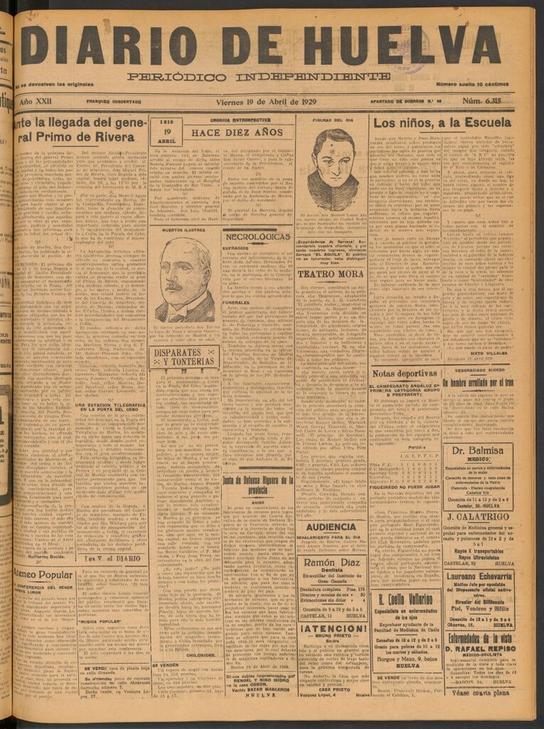 Miniatura de Diario de Huelva : periódico independiente del 19 de abril de 1929