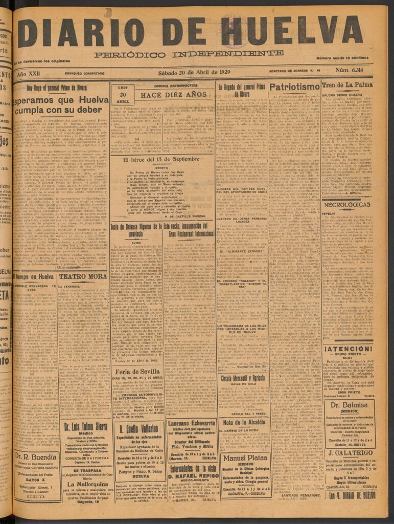 Miniatura de Diario de Huelva : periódico independiente del 20 de abril de 1929