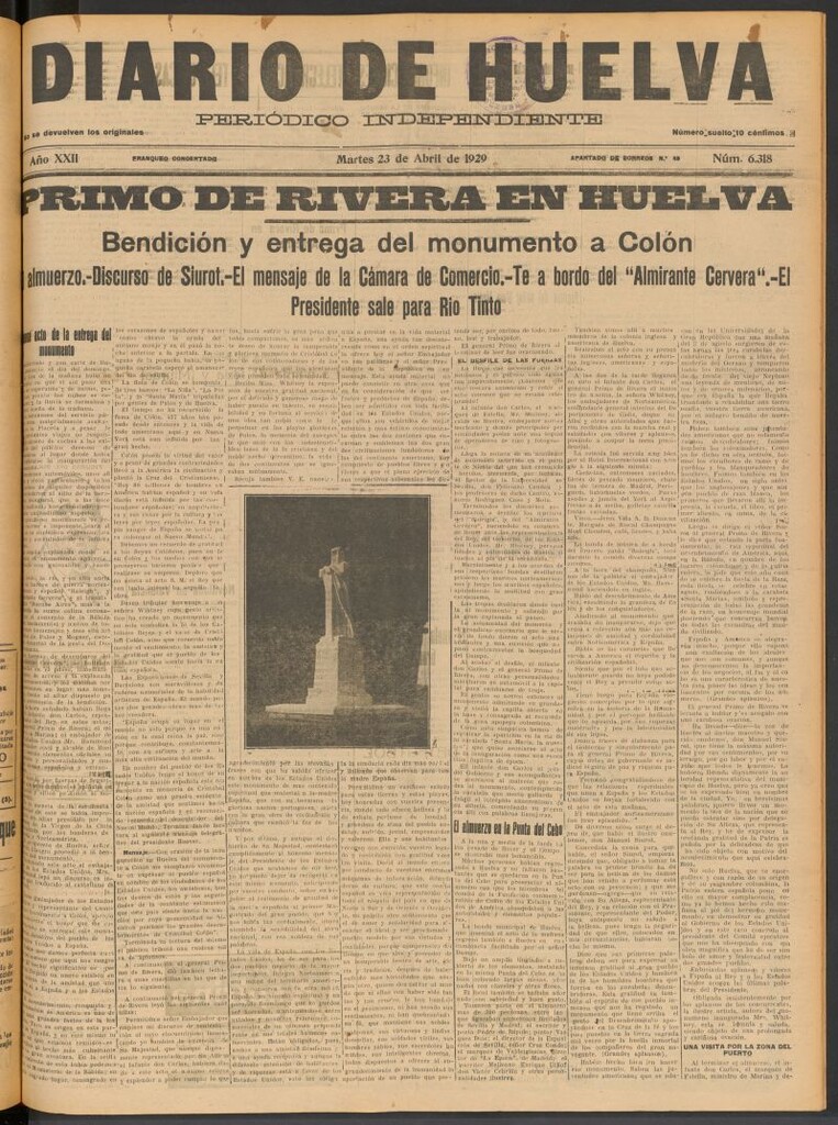 Miniatura de Diario de Huelva : periódico independiente del 23 de abril de 1929