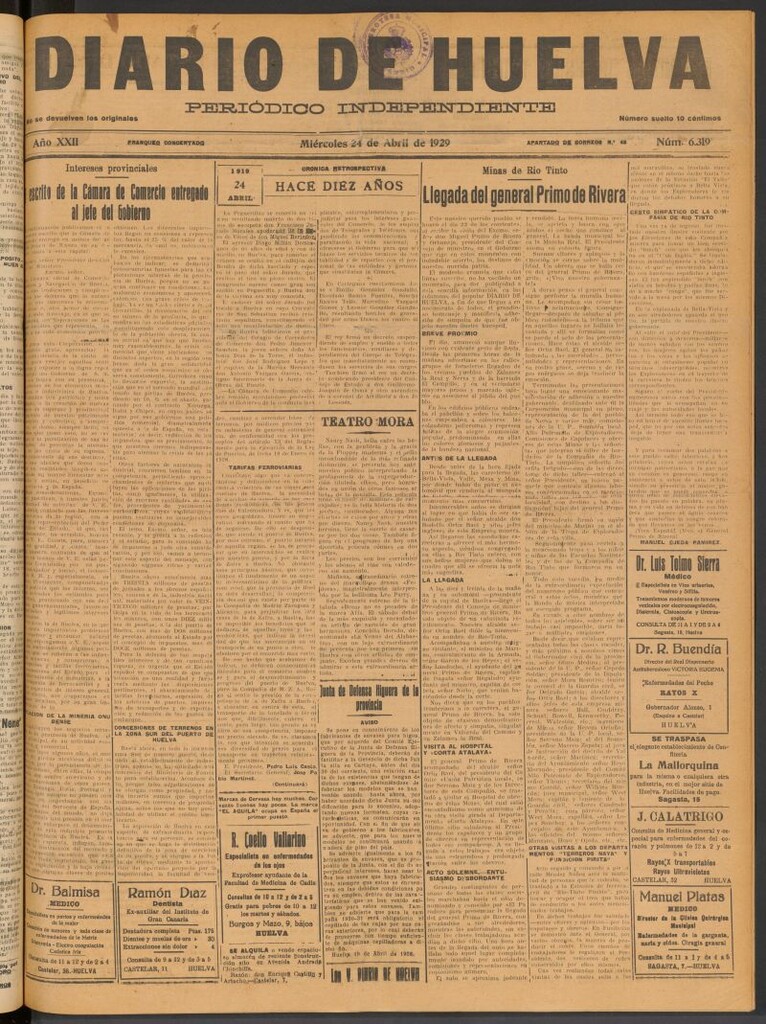 Miniatura de Diario de Huelva : periódico independiente del 24 de abril de 1929