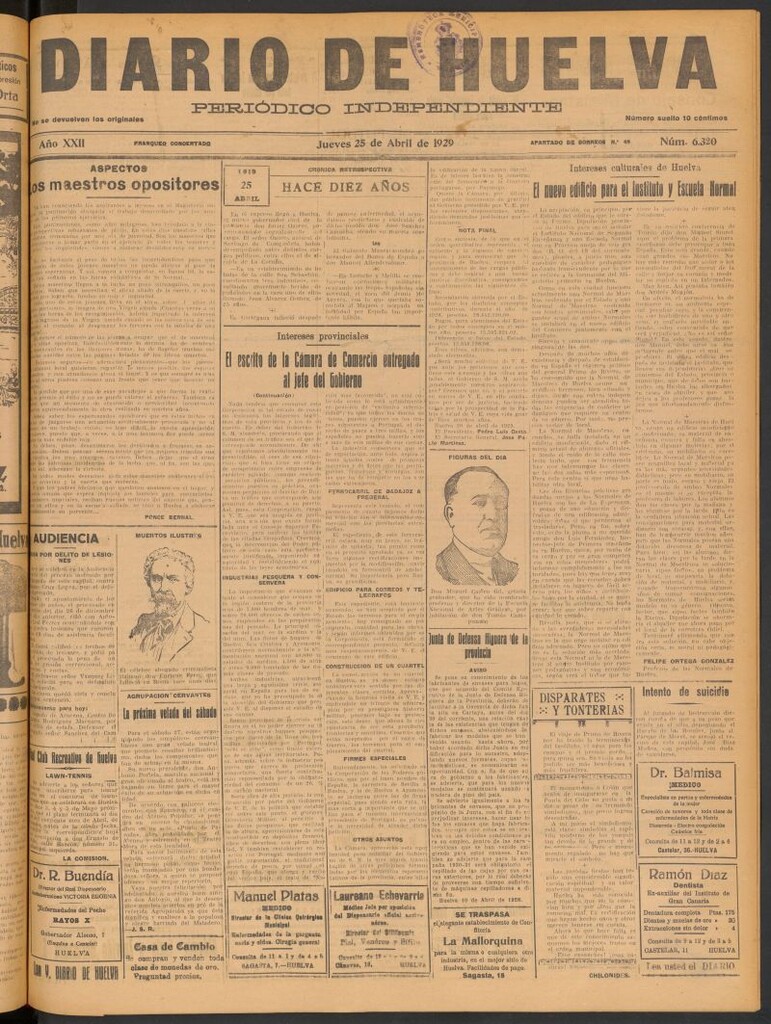 Miniatura de Diario de Huelva : periódico independiente del 25 de abril de 1929