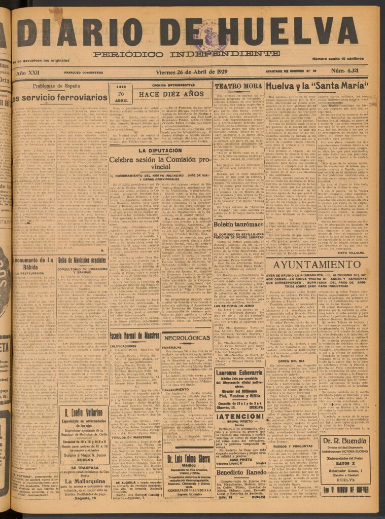 Miniatura de Diario de Huelva : periódico independiente del 26 de abril de 1929