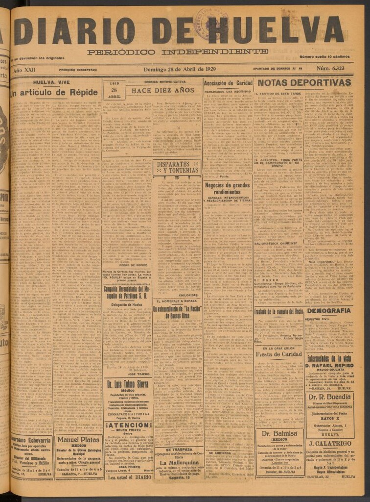 Miniatura de Diario de Huelva : periódico independiente del 28 de abril de 1929