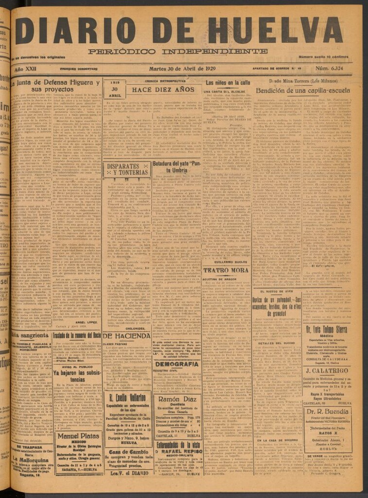 Miniatura de Diario de Huelva : periódico independiente del 30 de abril de 1929