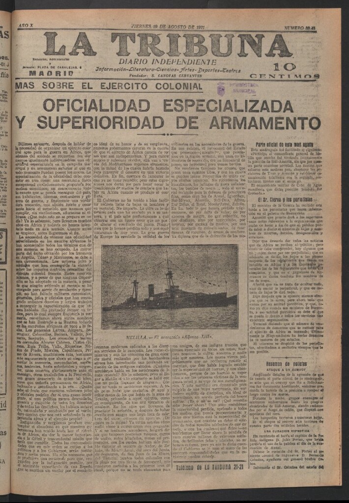 Miniatura de La Tribuna del 19 de agosto de 1921