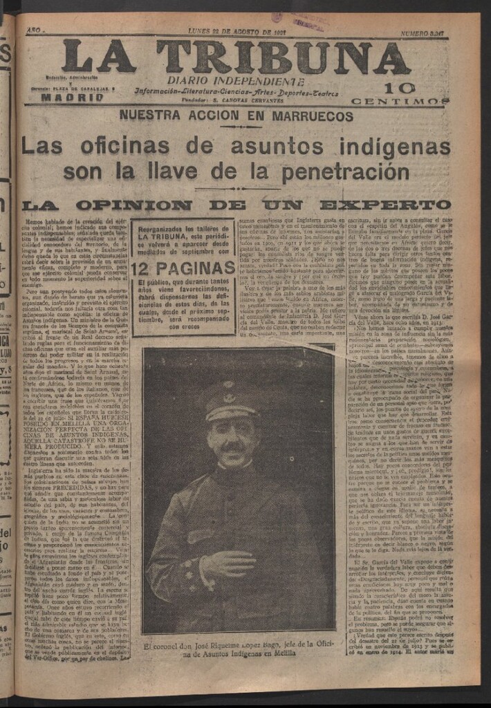 Miniatura de La Tribuna del 22 de agosto de 1921