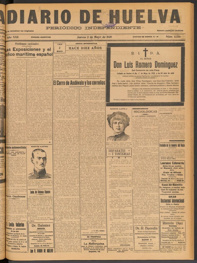 Miniatura de Diario de Huelva : periódico independiente del 2 de mayo de 1929