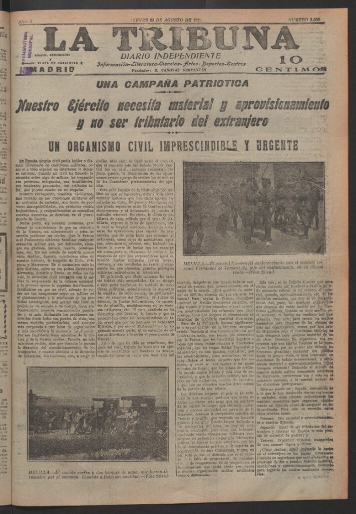 Miniatura de La Tribuna del 25 de agosto de 1921