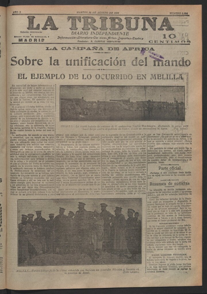 Miniatura de La Tribuna del 30 de agosto de 1921