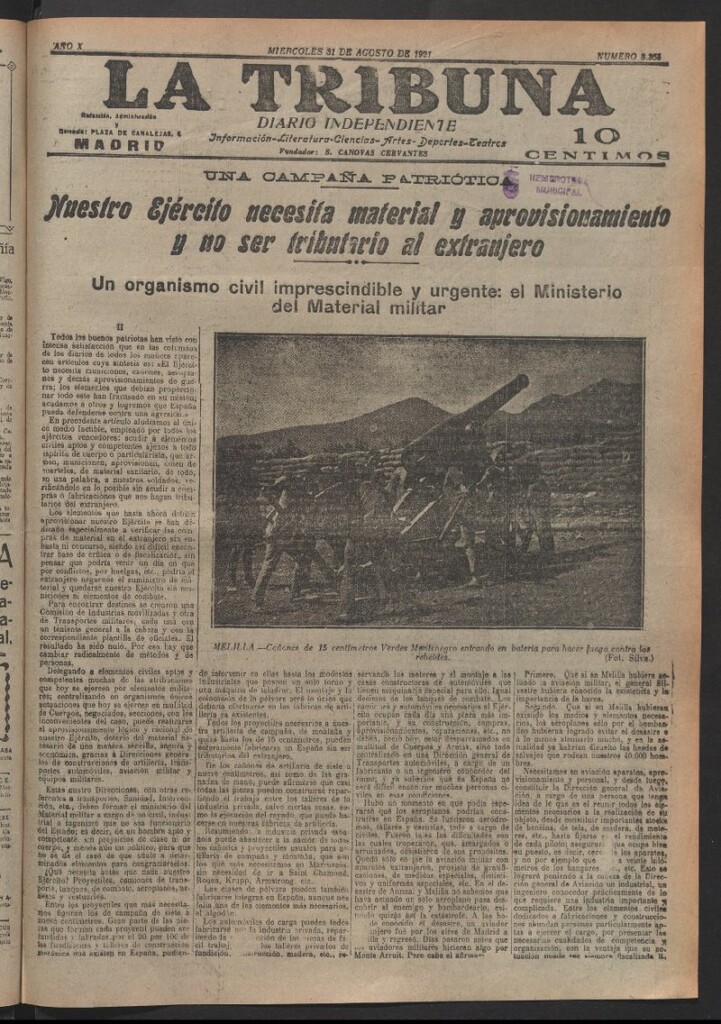 Miniatura de La Tribuna del 31 de agosto de 1921