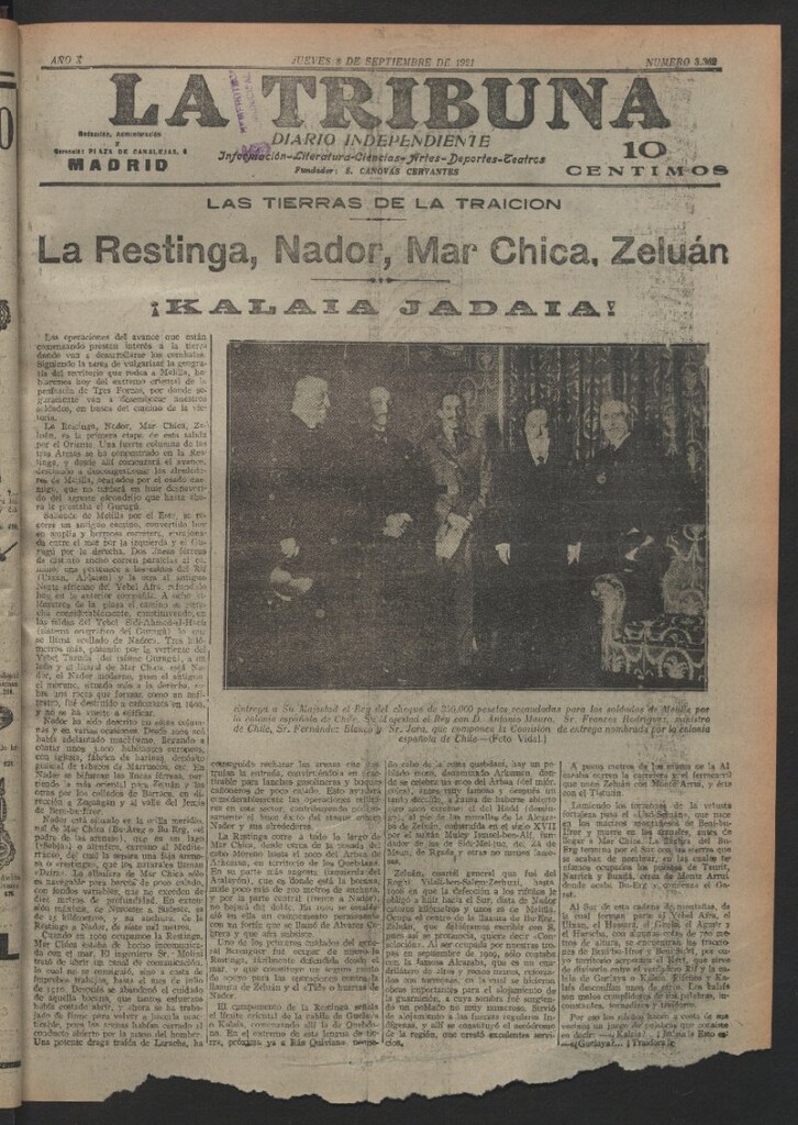 Miniatura de La Tribuna del 8 de septiembre de 1921