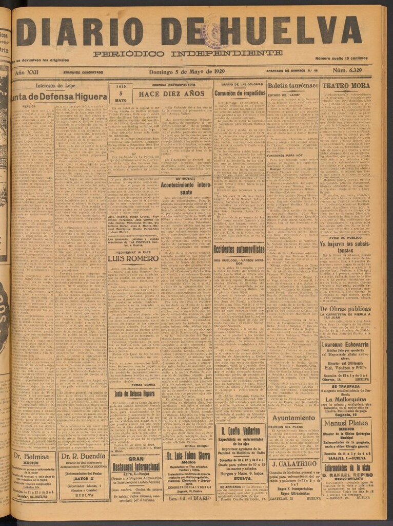 Miniatura de Diario de Huelva : periódico independiente del 5 de mayo de 1929