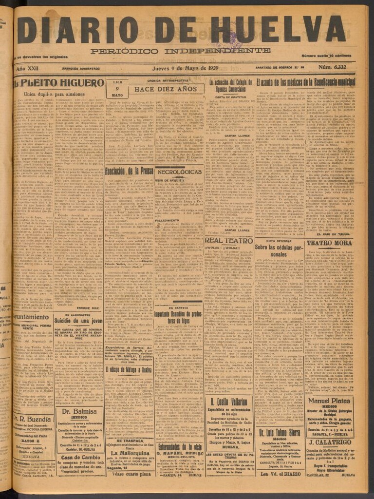 Miniatura de Diario de Huelva : periódico independiente del 9 de mayo de 1929