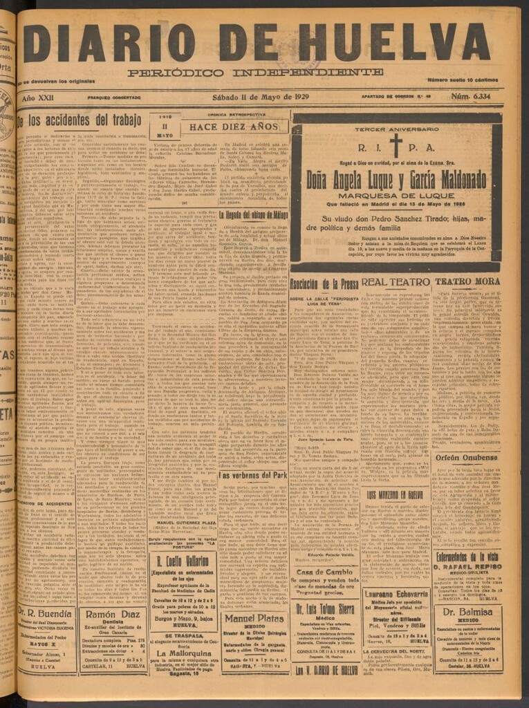 Miniatura de Diario de Huelva : periódico independiente del 11 de mayo de 1929
