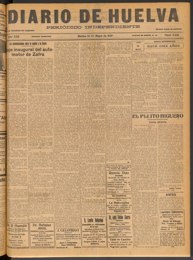 Miniatura de Diario de Huelva : periódico independiente del 14 de mayo de 1929
