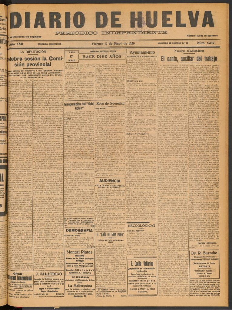 Miniatura de Diario de Huelva : periódico independiente del 17 de mayo de 1929