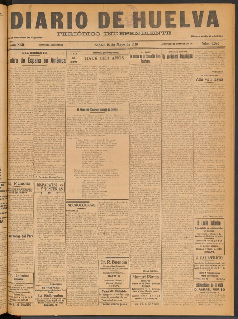 Miniatura de Diario de Huelva : periódico independiente del 18 de mayo de 1929