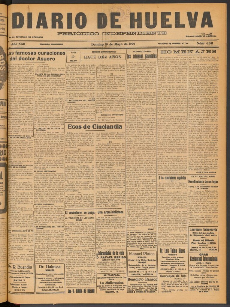 Miniatura de Diario de Huelva : periódico independiente del 19 de mayo de 1929