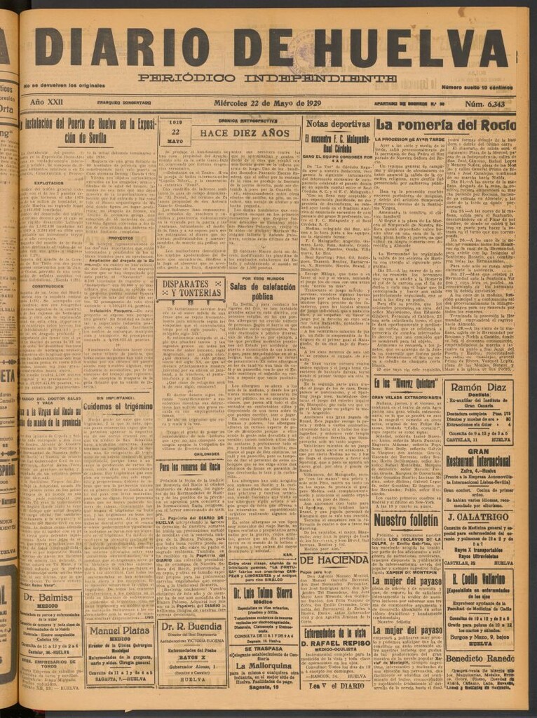 Miniatura de Diario de Huelva : periódico independiente del 22 de mayo de 1929