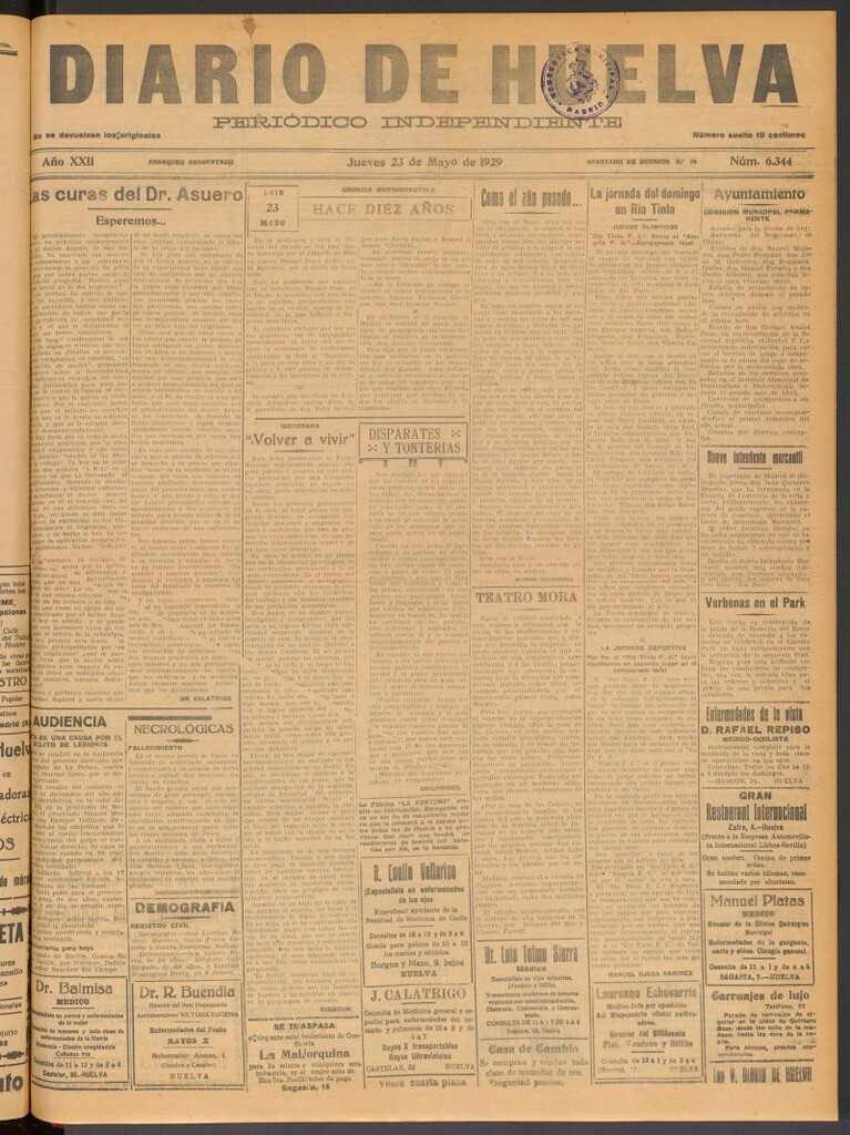 Miniatura de Diario de Huelva : periódico independiente del 23 de mayo de 1929