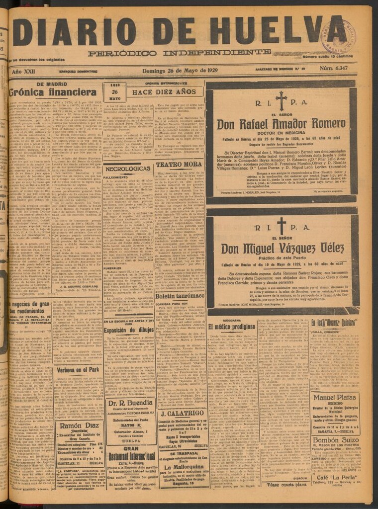 Miniatura de Diario de Huelva : periódico independiente del 26 de mayo de 1929
