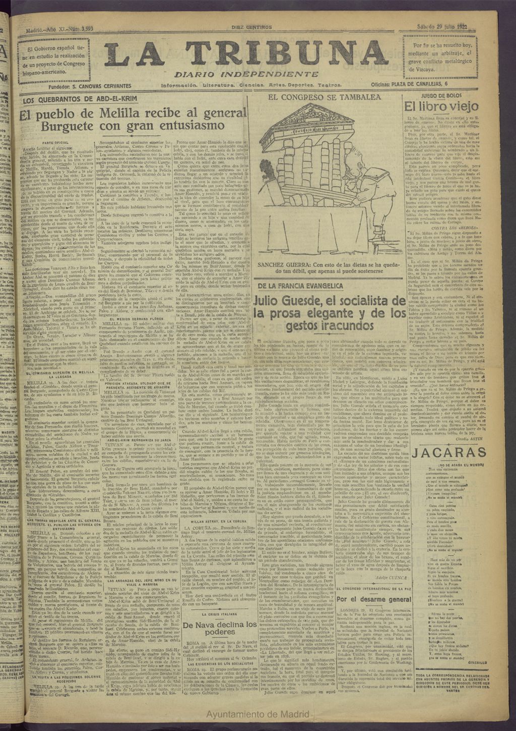 Miniatura de La Tribuna del 29 de julio de 1922
