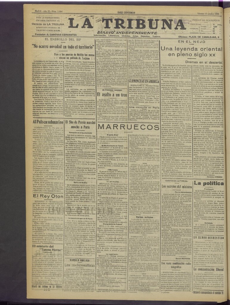 Miniatura de La Tribuna del 13 de octubre de 1922