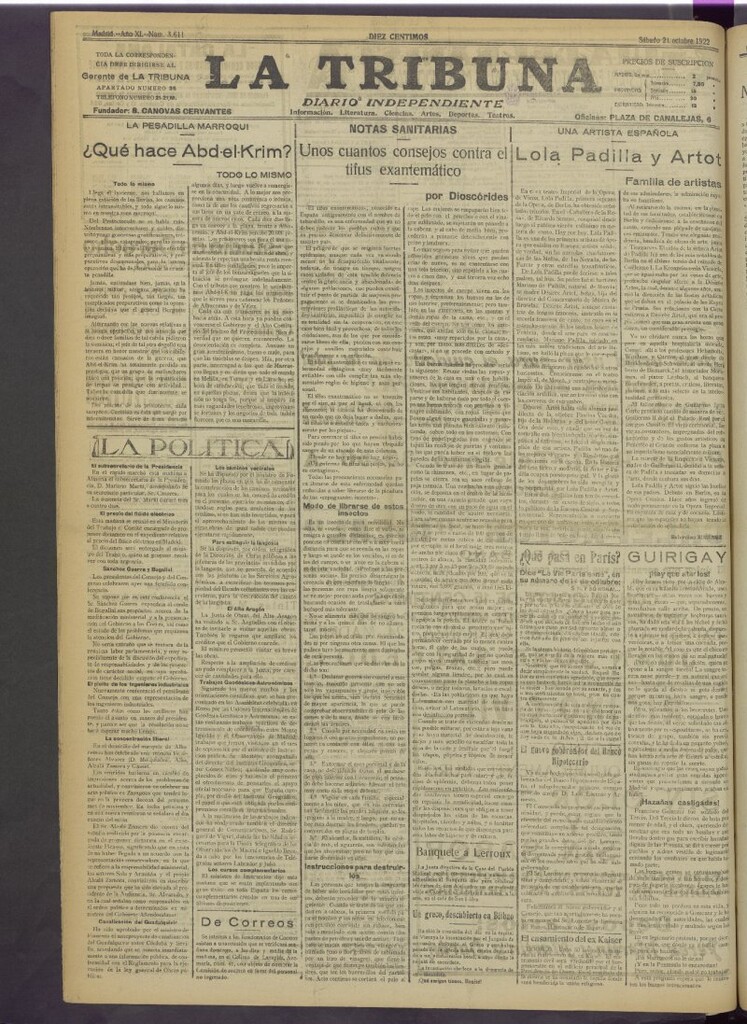 Miniatura de La Tribuna del 21 de octubre de 1922