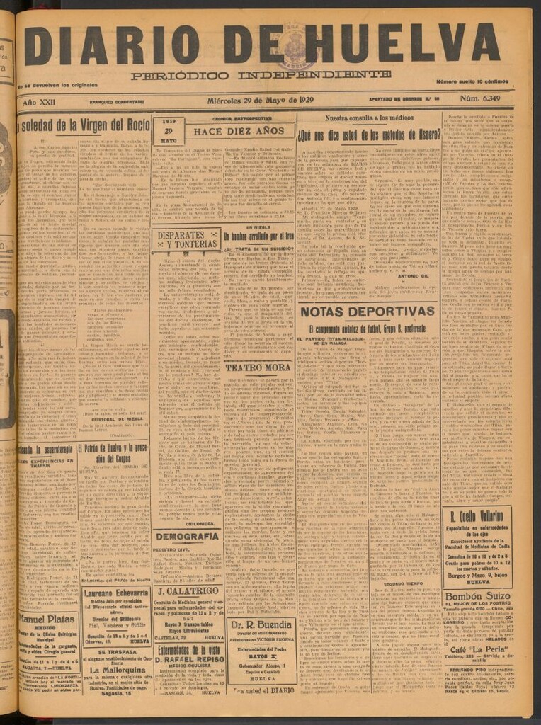 Miniatura de Diario de Huelva : periódico independiente del 29 de mayo de 1929