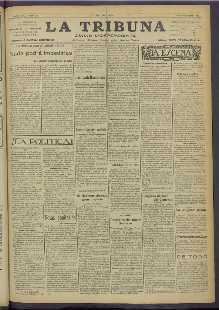 Miniatura de La Tribuna del 20 de noviembre de 1922