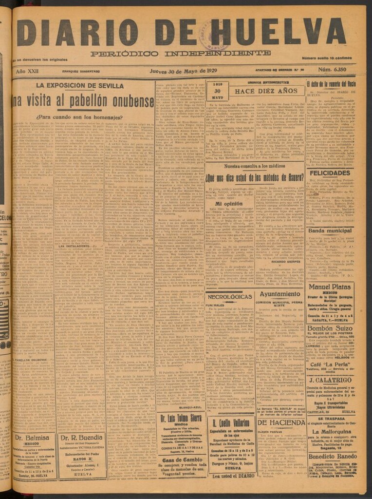 Miniatura de Diario de Huelva : periódico independiente del 30 de mayo de 1929