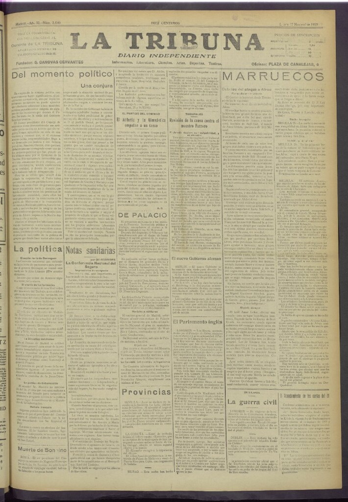 Miniatura de La Tribuna del 27 de noviembre de 1922