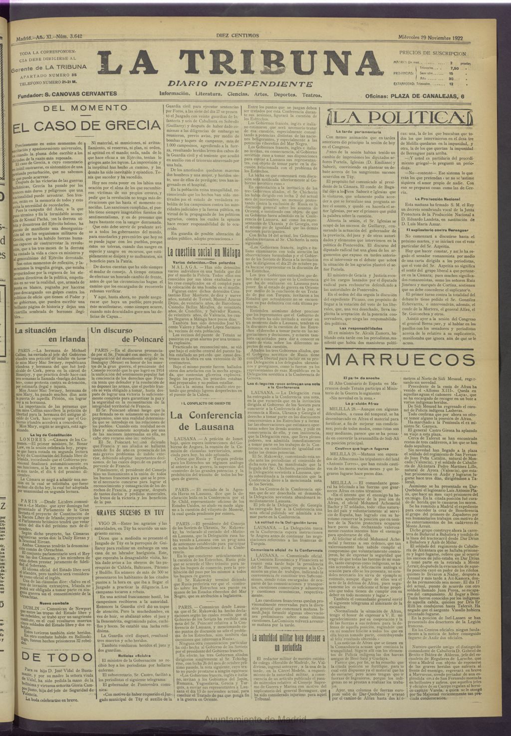 Miniatura de La Tribuna del 29 de noviembre de 1922