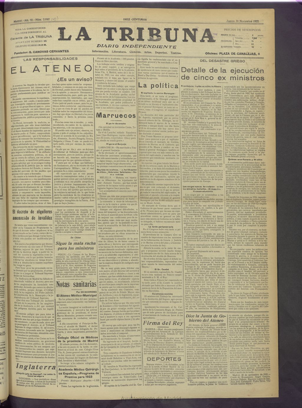 Miniatura de La Tribuna del 30 de noviembre de 1922
