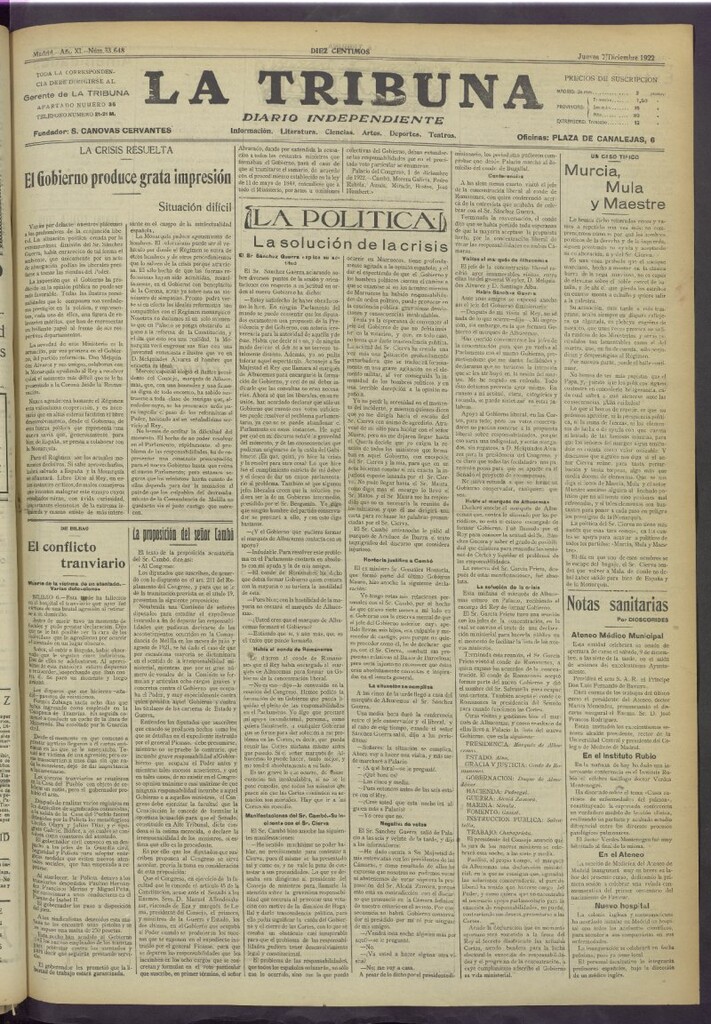 Miniatura de La Tribuna del 7 de diciembre de 1922
