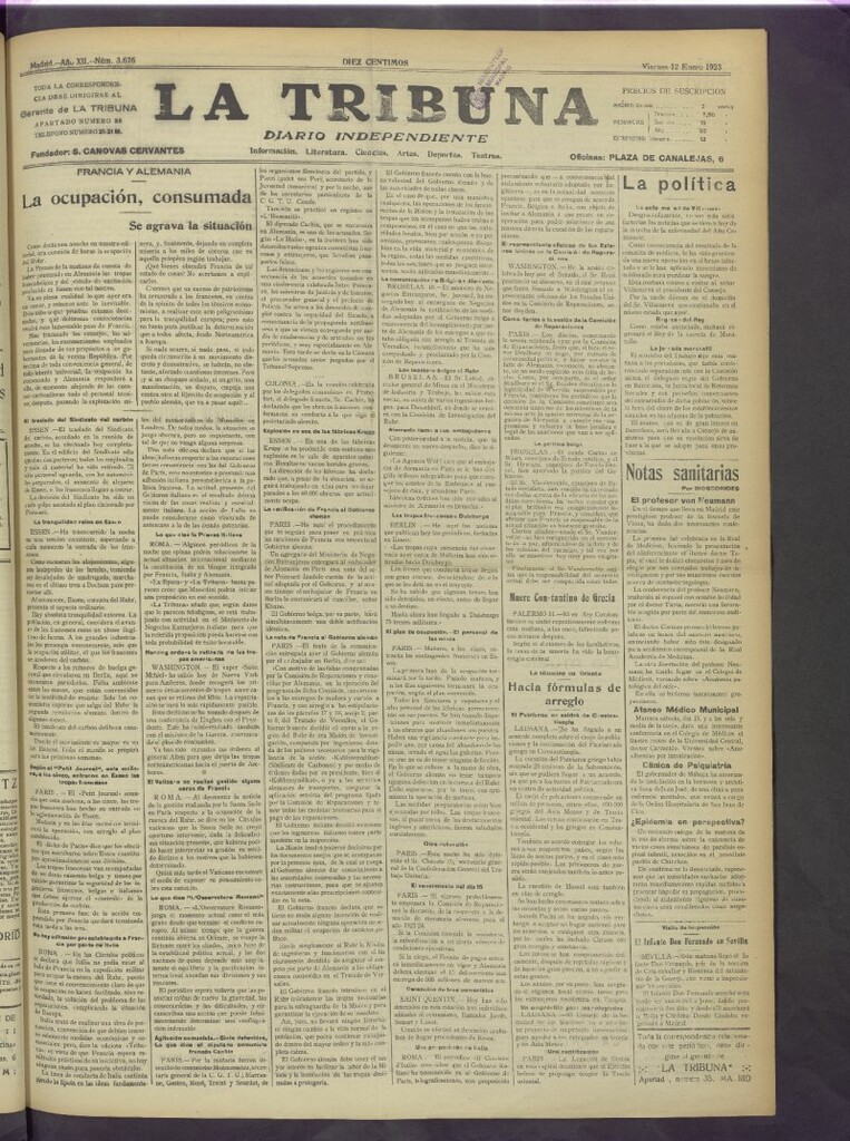 Miniatura de La Tribuna del 12 de enero de 1923