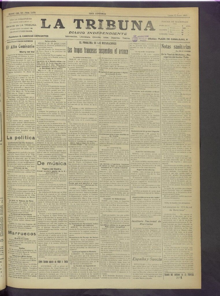 Miniatura de La Tribuna del 15 de enero de 1923