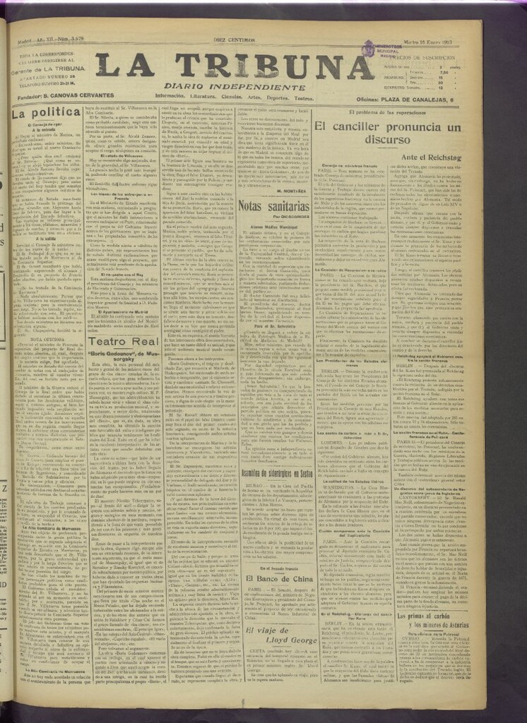 Miniatura de La Tribuna del 16 de enero de 1923