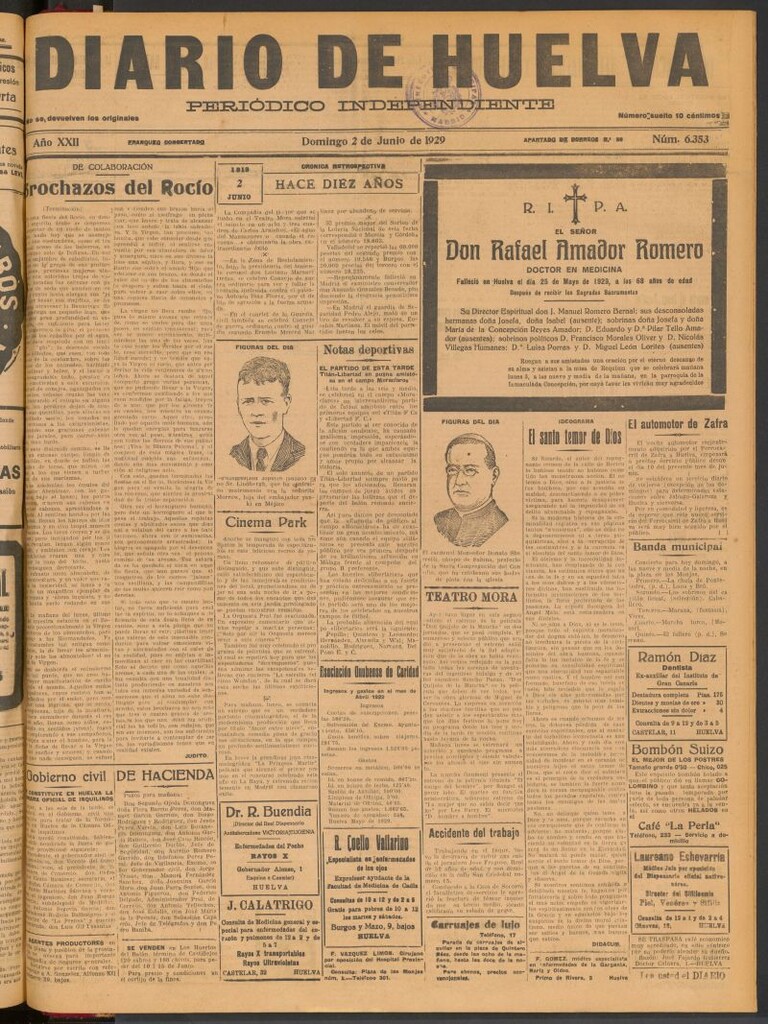 Miniatura de Diario de Huelva : periódico independiente del 2 de junio de 1929