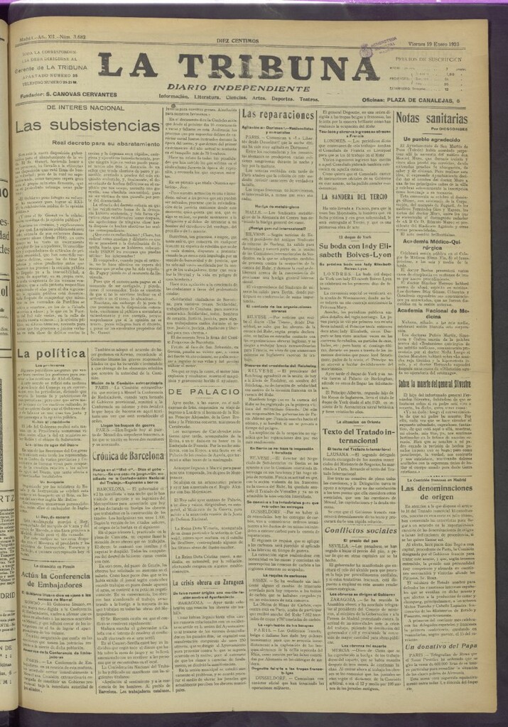 Miniatura de La Tribuna del 19 de enero de 1923