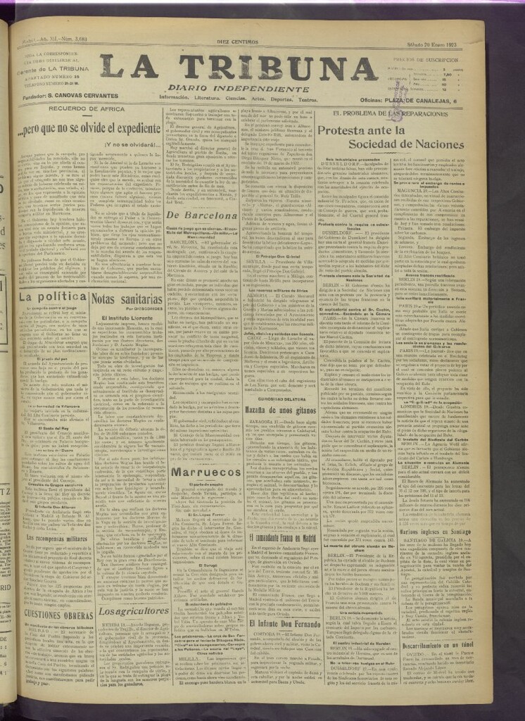 Miniatura de La Tribuna del 20 de enero de 1923
