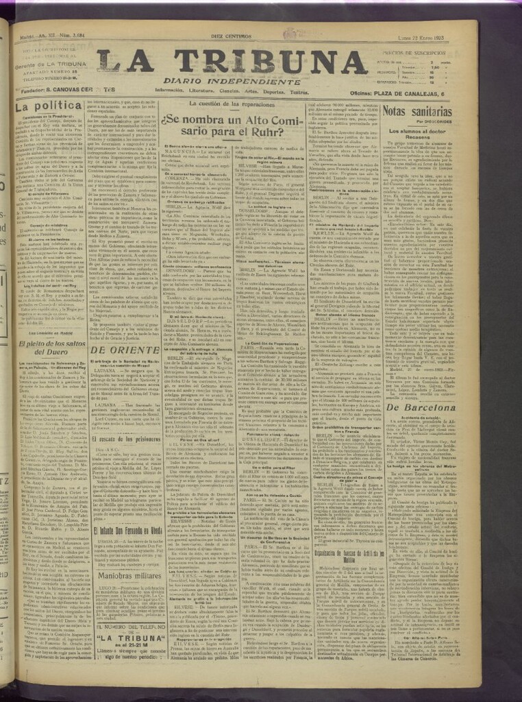 Miniatura de La Tribuna del 22 de enero de 1923
