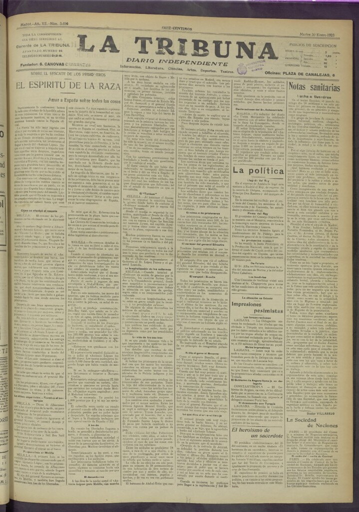 Miniatura de La Tribuna del 30 de enero de 1923