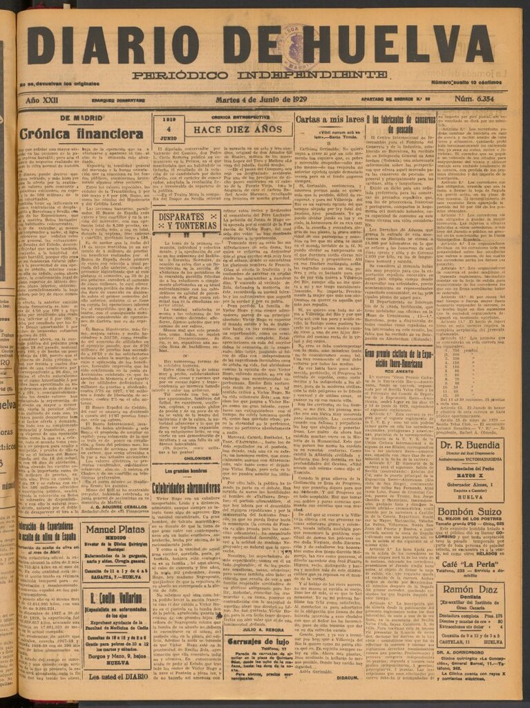 Miniatura de Diario de Huelva : periódico independiente del 4 de junio de 1929