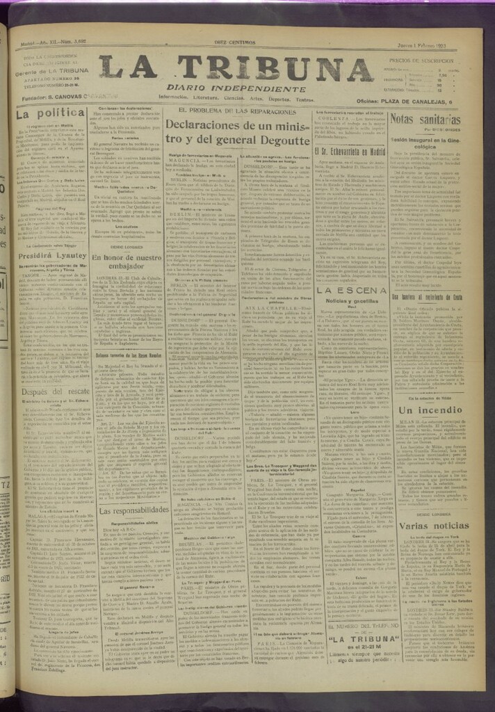 Miniatura de La Tribuna del 1 de febrero de 1923