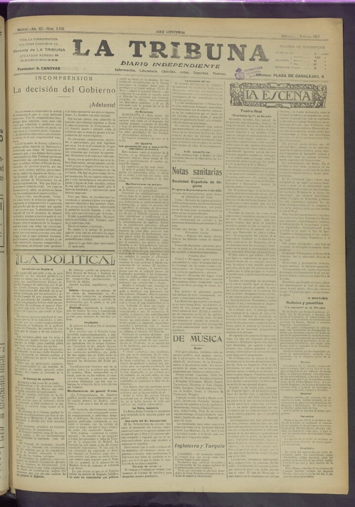 Miniatura de La Tribuna del 7 de febrero de 1923