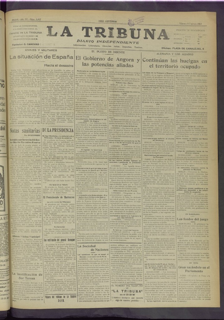 Miniatura de La Tribuna del 9 de febrero de 1923